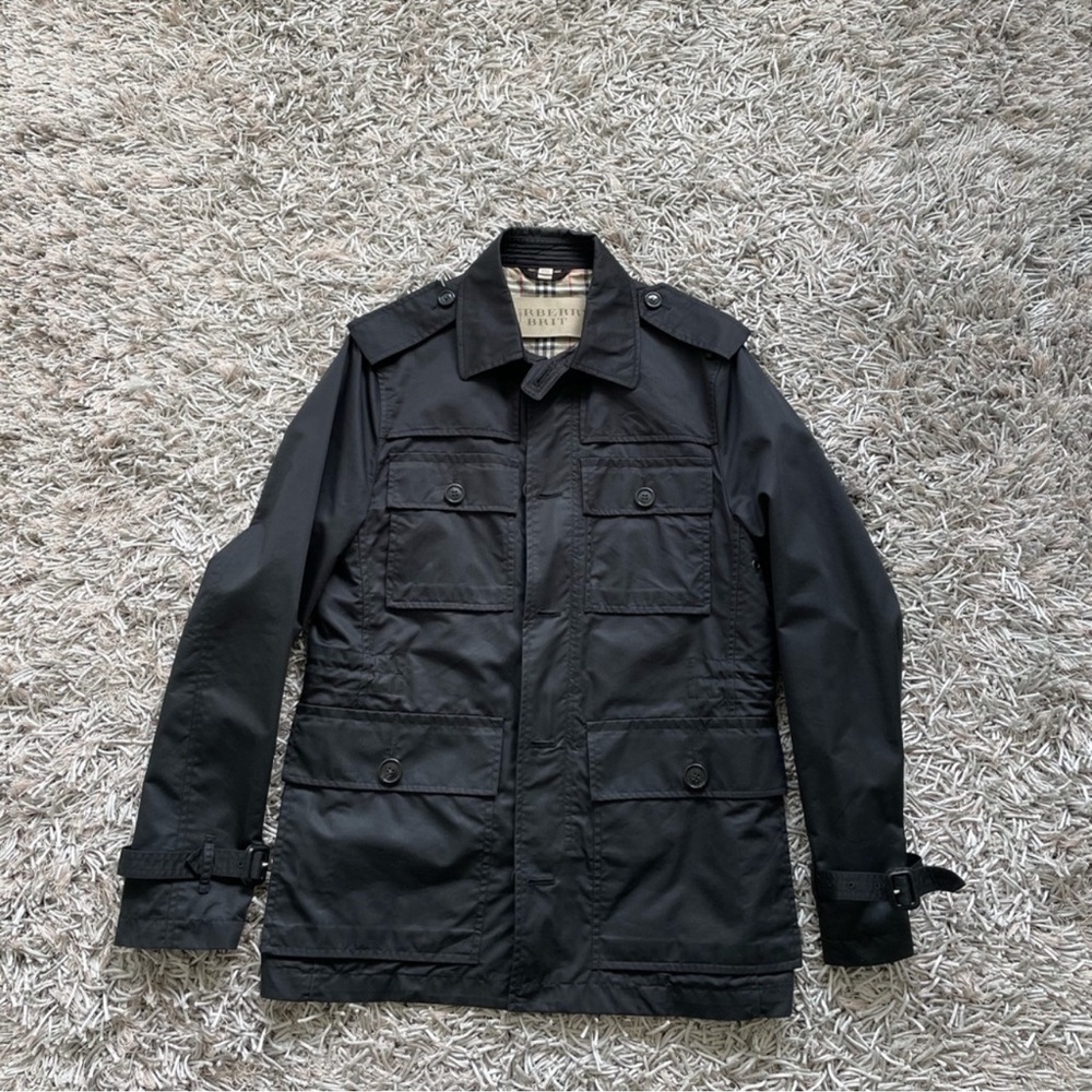 Burberry Black Men's Military Field Jacket with Epaulets